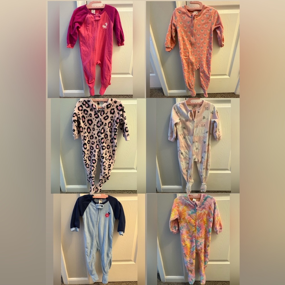 Toddler Baby One Piece Fleece Sleeper Footie Bundle Lot Set of SIX with zipper